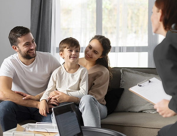 Family receiving follow-up guidance from urgent care provider